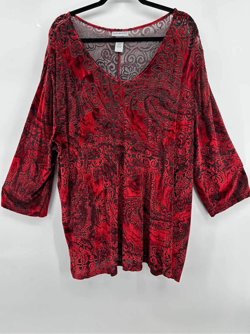 Catherines Red Velvet  Black Mesh Lightweight Beautiful 3/4 Sleeves Women's 2X